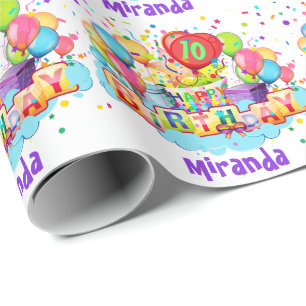 Colourful Balloons Add NAME AGE Birthday Gift Wrapping Paper