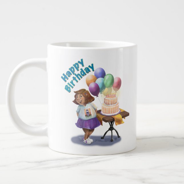 Colourful Balloons and Birthday Cake Large Coffee Mug (Left)