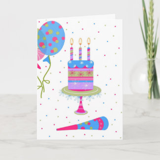 Colourful Balloons and Cake Birthday Card