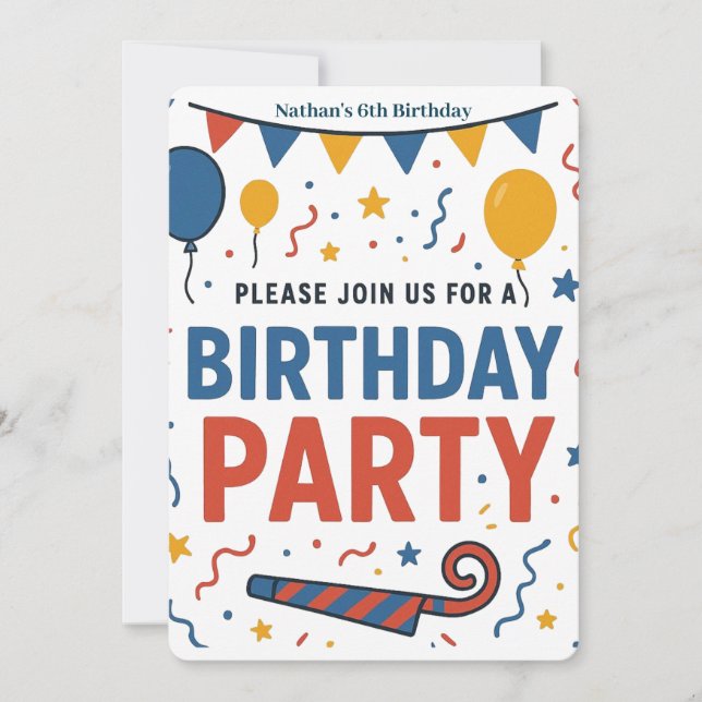 Colourful Balloons and Confetti Kids' Birthday Invitation (Front)