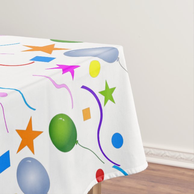 Colourful Balloons and Streamers on WHITE Tablecloth (In Situ)