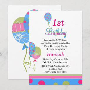 Colourful Balloons Baby's First Birthday Invitatio Invitation