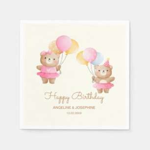 Colourful Balloons Bear Girls Joint Birthday Napkin