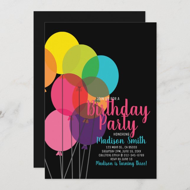 Colourful Balloons Birthday Invitation (Front/Back)