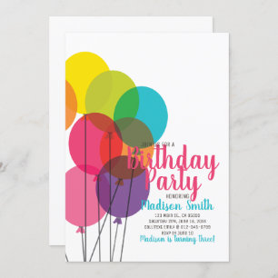 Colourful Balloons Birthday Invitation