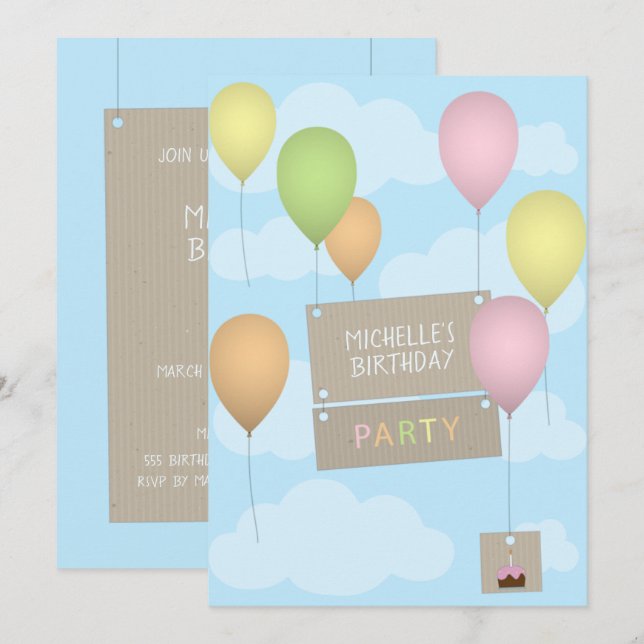 Colourful Balloons Birthday Invitation (Front/Back)