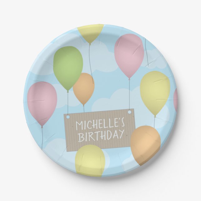 Colourful Balloons Birthday Paper Plate (Front)