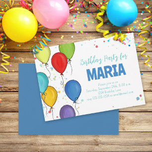 Colourful Balloons Birthday Party Custom Invitation