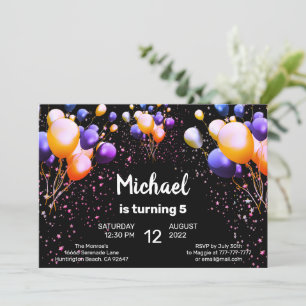 Colourful Balloons Birthday Party Invitation