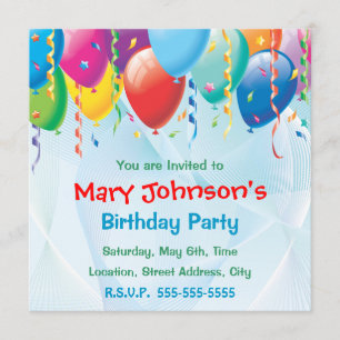 Colourful Balloons Birthday Party Invitation