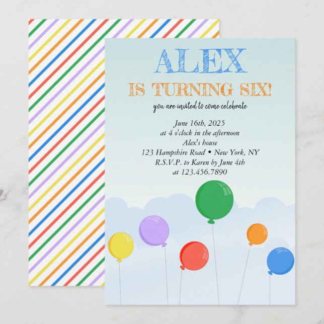Colourful Balloons Birthday Party Invitation (Front/Back)
