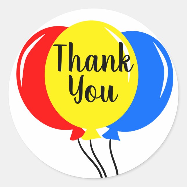 Colourful Balloons Birthday Thank You Classic Round Sticker (Front)