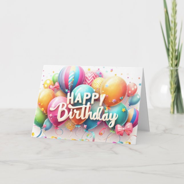 Colourful Balloons Birthday Wishing Card (Front)
