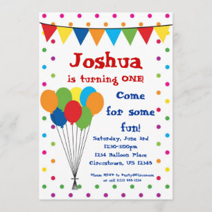 Colourful Balloons, Circus Carnival Birthday Party Invitation