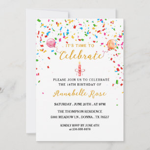 Colourful Balloons & Confetti Birthday Invitation
