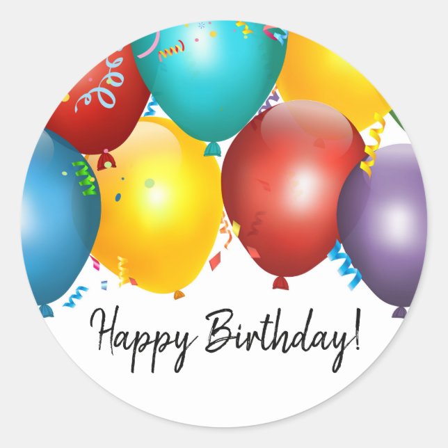 Colourful Balloons & Confetti Birthday Party Favou Classic Round Sticker (Front)