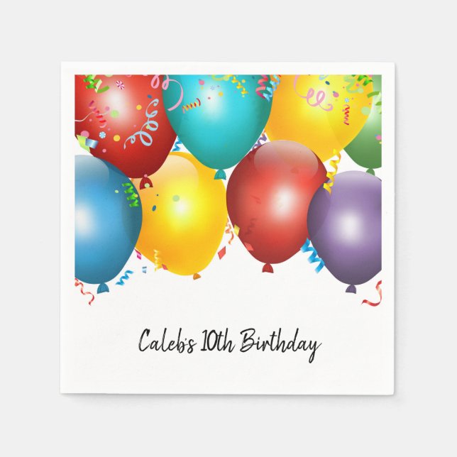 Colourful Balloons & Confetti Birthday Party Napkin (Front)