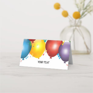 Colourful Balloons & Confetti Birthday Party Table Place Card