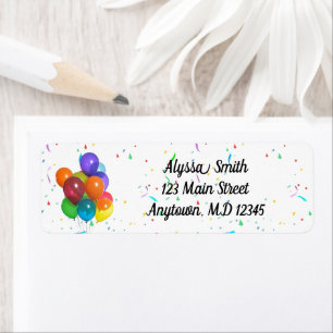 Colourful Balloons & Confetti Return Address Label