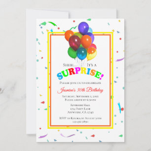 Colourful Balloons & Confetti Surprise Party Inv Invitation