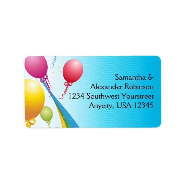 Colourful Balloons | Curly Ribbons Label (Front)