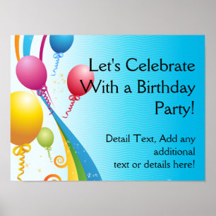 Colourful Balloons   Curly Ribbons Poster