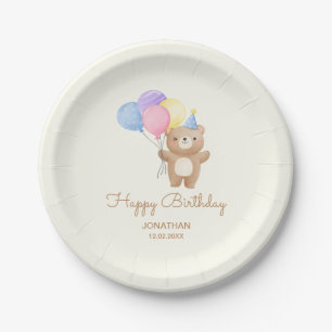 Colourful Balloons Cute Bear Boy Birthday  Paper Plate
