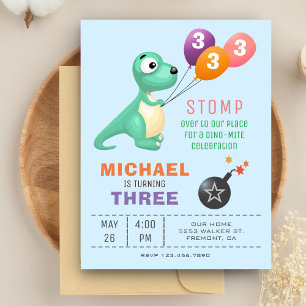 Colourful Balloons Cute Dinosaur Birthday Party Invitation Postcard