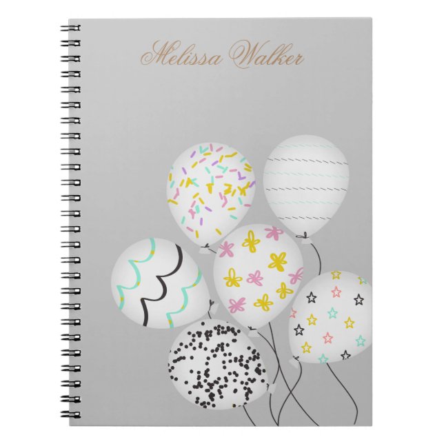 colourful balloons cute monogram notebook (Front)