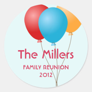 Colourful balloons family reunion party favour classic round sticker