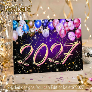 Colourful Balloons Festive Confetti Happy New Year Holiday Postcard