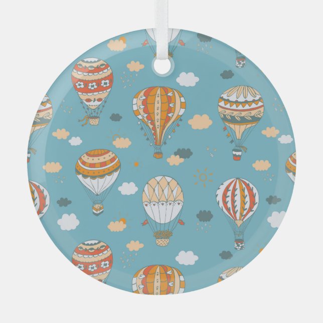 Colourful Balloons Festive Pattern Design Glass Tree Decoration (Front)