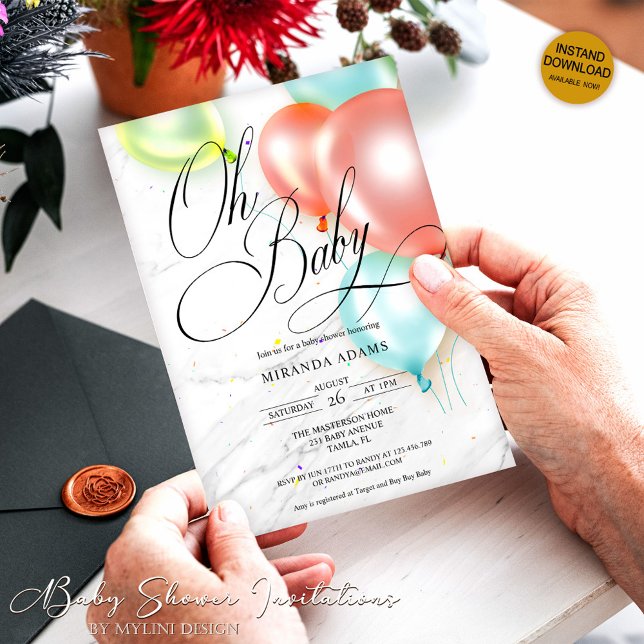 Colourful Balloons Gender Neutal Baby Shower Invitation (Creator Uploaded)