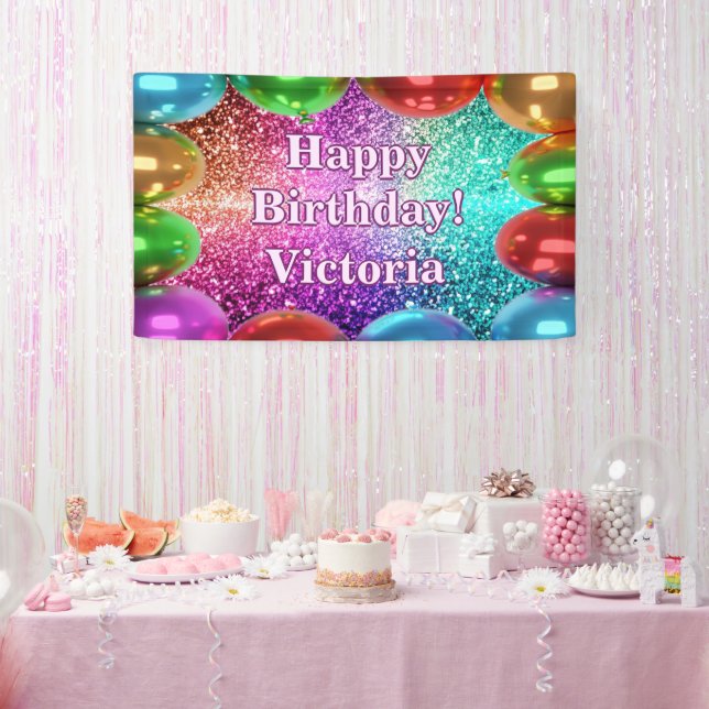 Colourful Balloons Happy Birthday custom Vinyl Banner (Party)