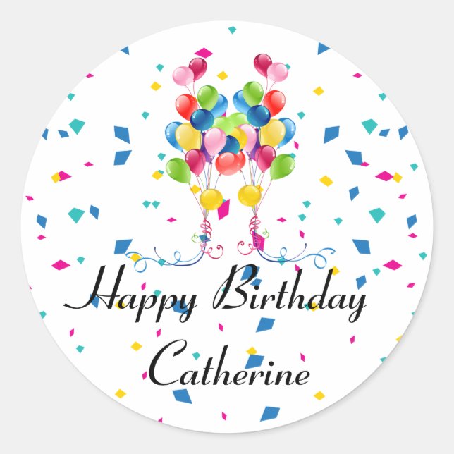 Colourful Balloons Happy Birthday Customisable Classic Round Sticker (Front)