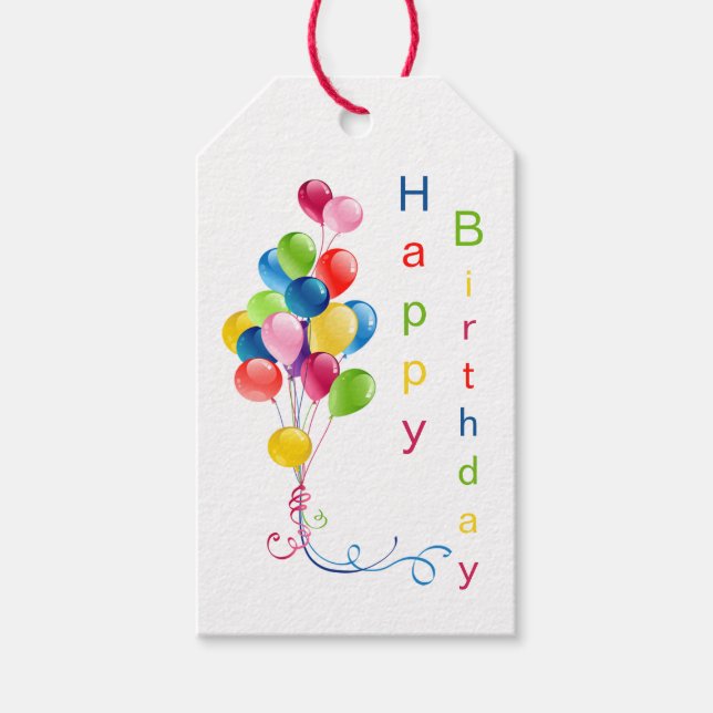 Colourful Balloons, Happy Birthday Gift Tags (Front)