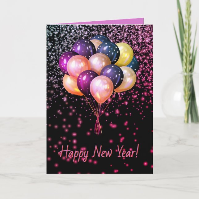 Colourful Balloons HAPPY NEW YEAR Personalised Car Card (Front)