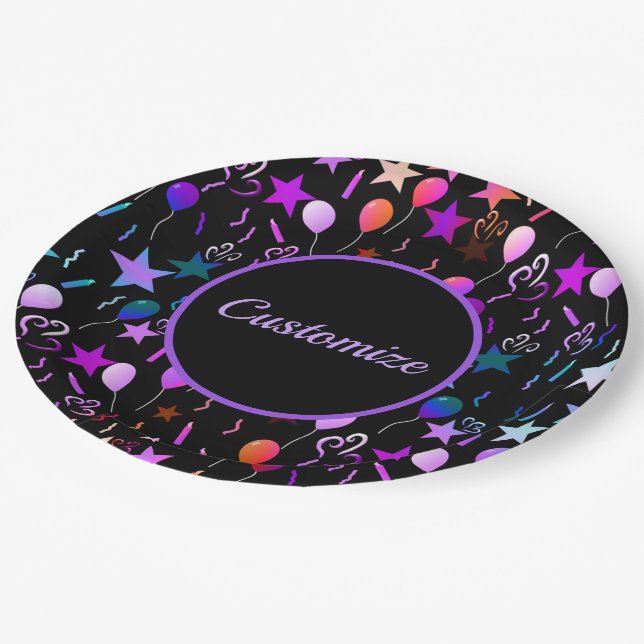 Colourful Balloons & Hearts Party Plates (Angled)
