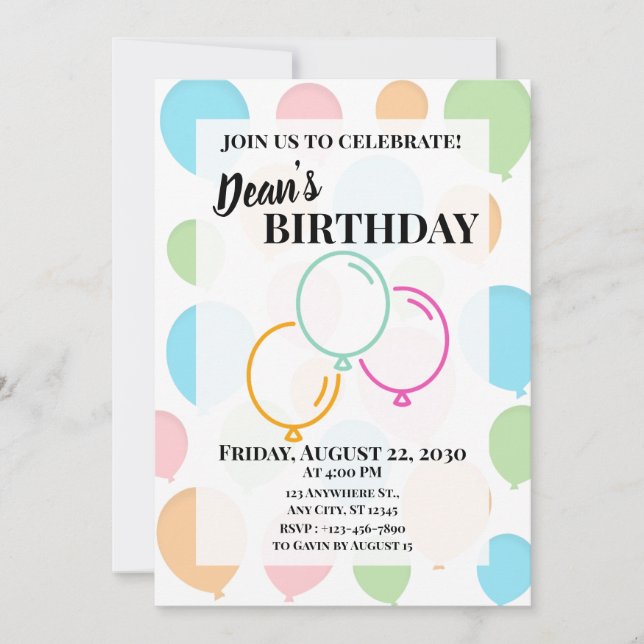 Colourful Balloons Invitation (Front)