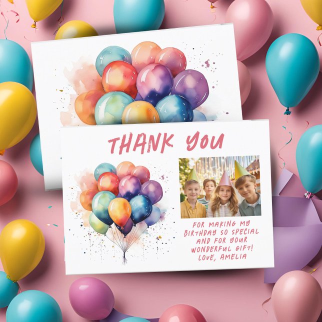 Colourful Balloons Kids Birthday Photo  Thank You Card (Creator Uploaded)