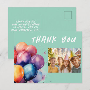Colourful Balloons Kids Birthday Photo Thank you Postcard