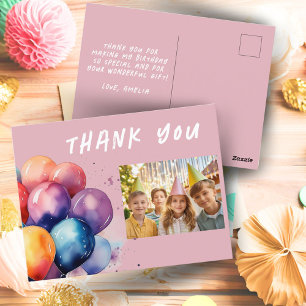 Colourful Balloons Kids Birthday Photo Thank you Postcard