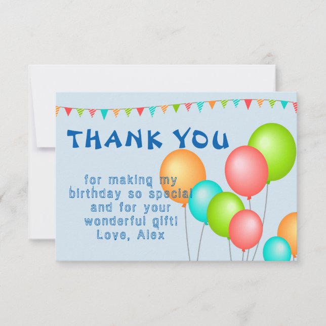 Colourful Balloons Kids Birthday Thank You Card (Front)