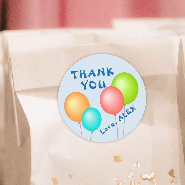 Colourful Balloons Kids Birthday Thank you Classic Round Sticker (Creator Uploaded)