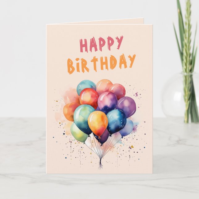 Colourful Balloons Kids Happy Birthday Card (Front)