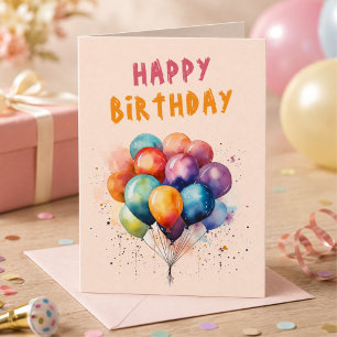 Colourful Balloons Kids Happy Birthday Card