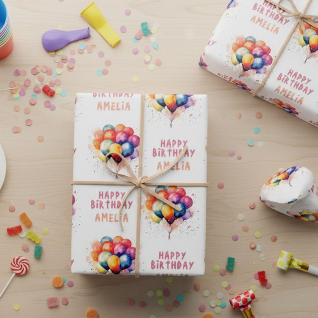 Colourful Balloons Kids Happy Birthday Gift Wrapping Paper Sheet (Creator Uploaded)
