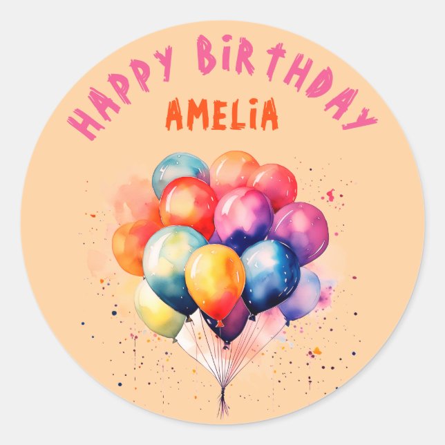 Colourful Balloons Kids Happy Birthday Party Classic Round Sticker (Front)
