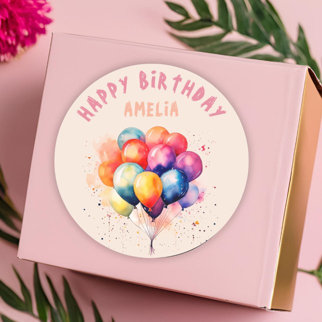 Colourful Balloons Kids Happy Birthday Party Classic Round Sticker (Creator Uploaded)