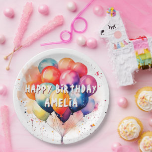 Colourful Balloons Kids Happy Birthday Party Paper Plate